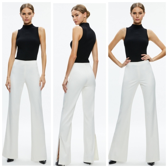 Alice + Olivia Lara Rhinestone Wide Leg Side Slits Pant - Picture 2 of 13